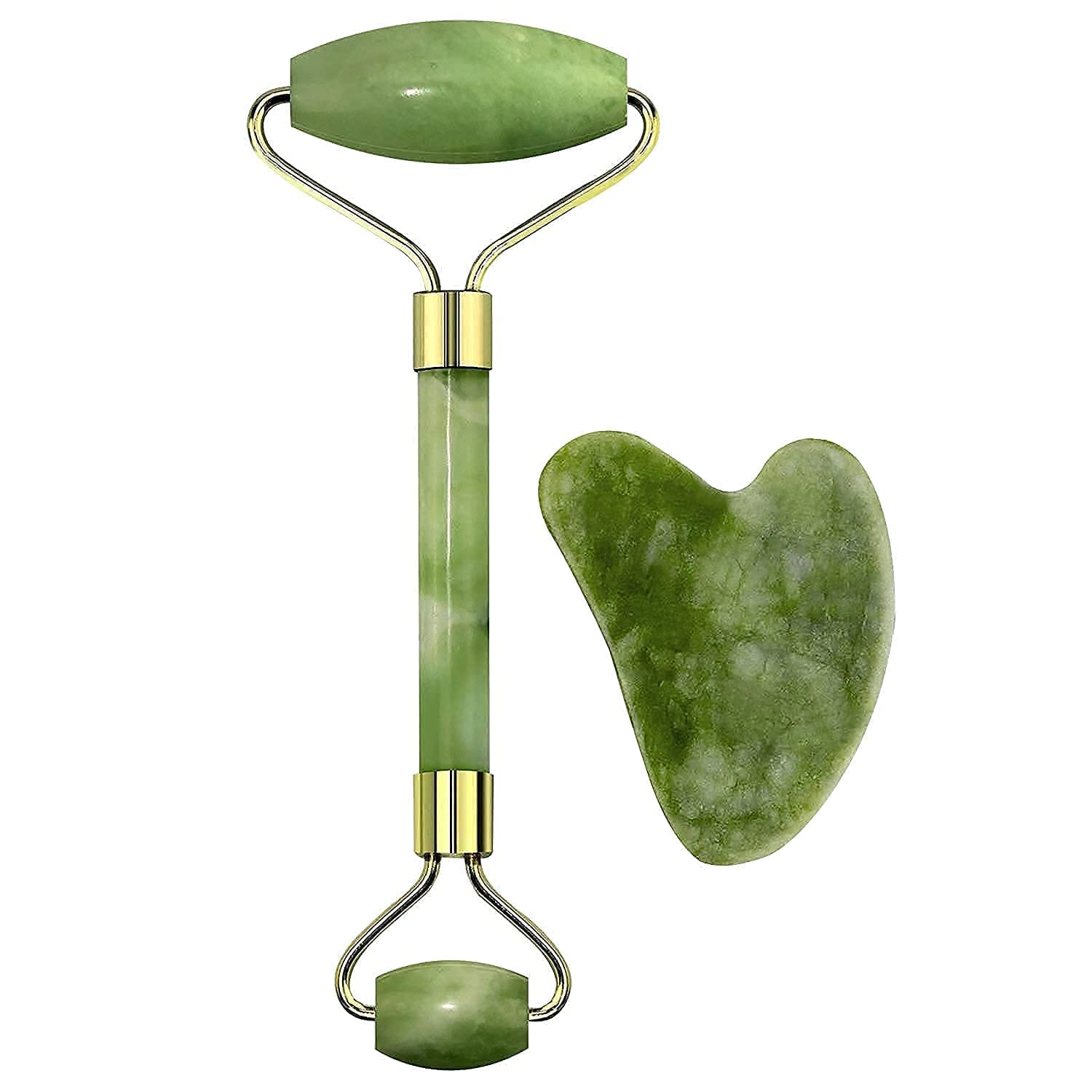 Facial Massager Jade Roller & Gua Sha Tool Natural Himalayan Stone for Face Neck Healing Skin Wrinkles & Serum Application