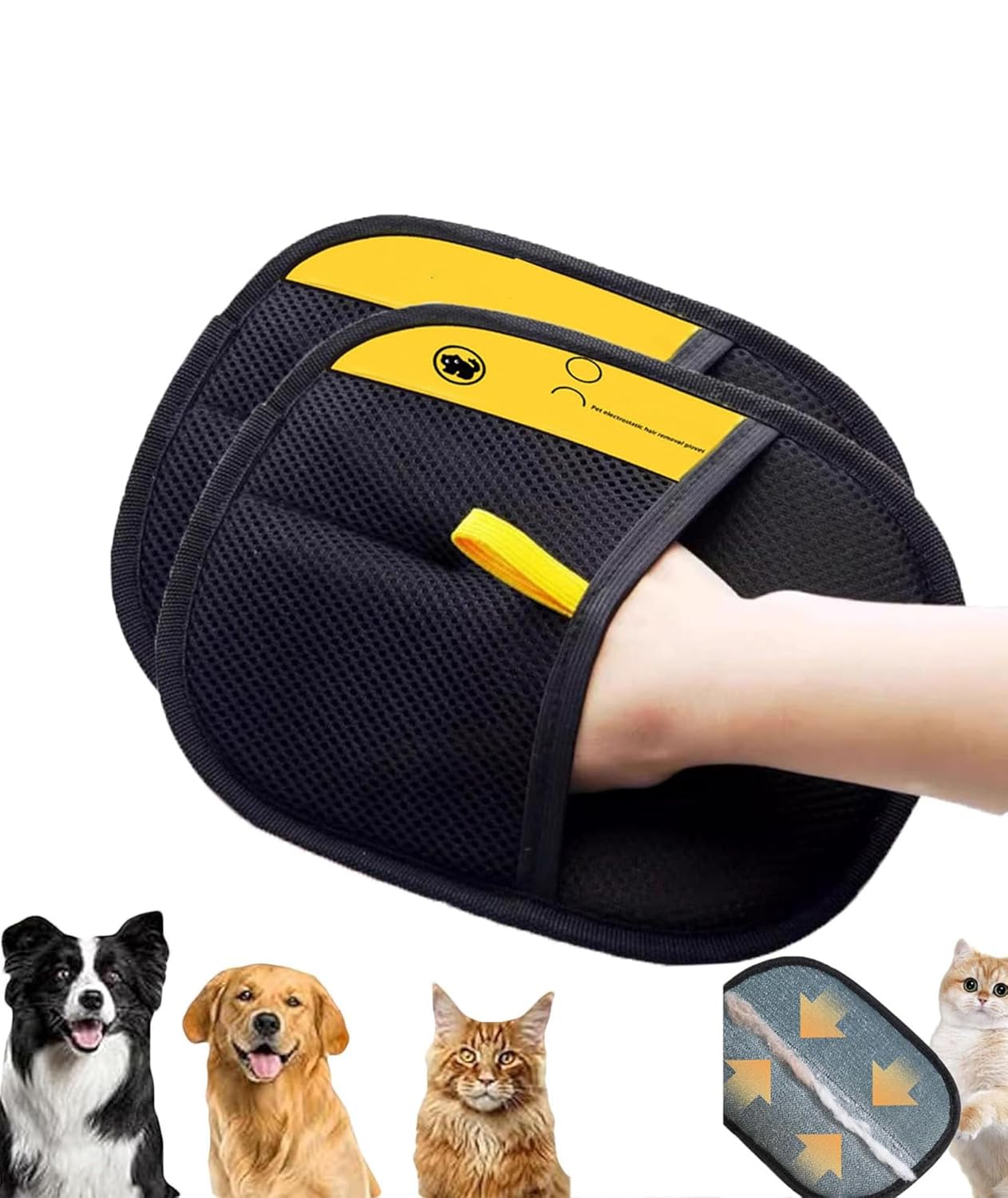 Cat Hair Remover from Clothes, Black Static Pet Hair Removal Gloves for Dogs and Cats, Efficiently Remove Pet Hair from Sofa Bed and Clothing