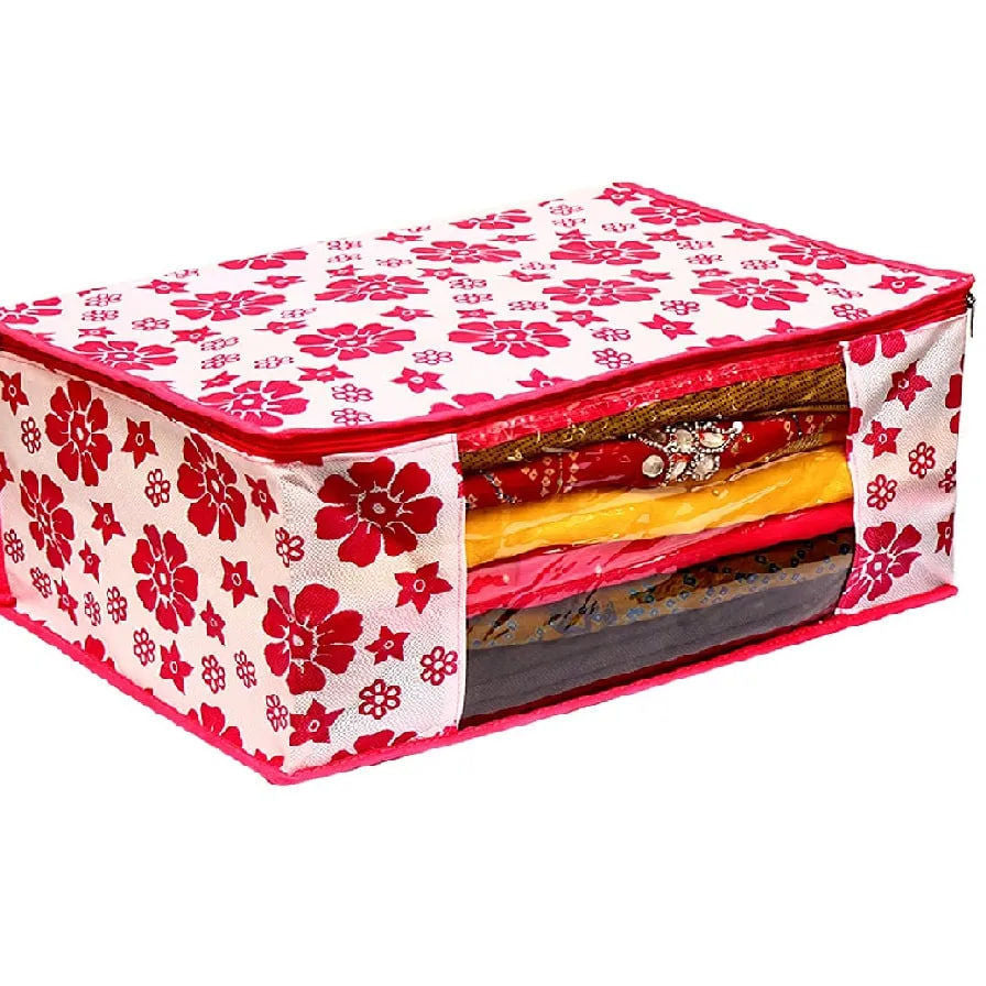 Perpetual Saree Organizer For Wardrobe - Foldable Saree Covers With Zip, Multipurpose Storage Bag For Suit, Lehanga, Dress Packing With Transparent Window Pack of 1 Pcs.