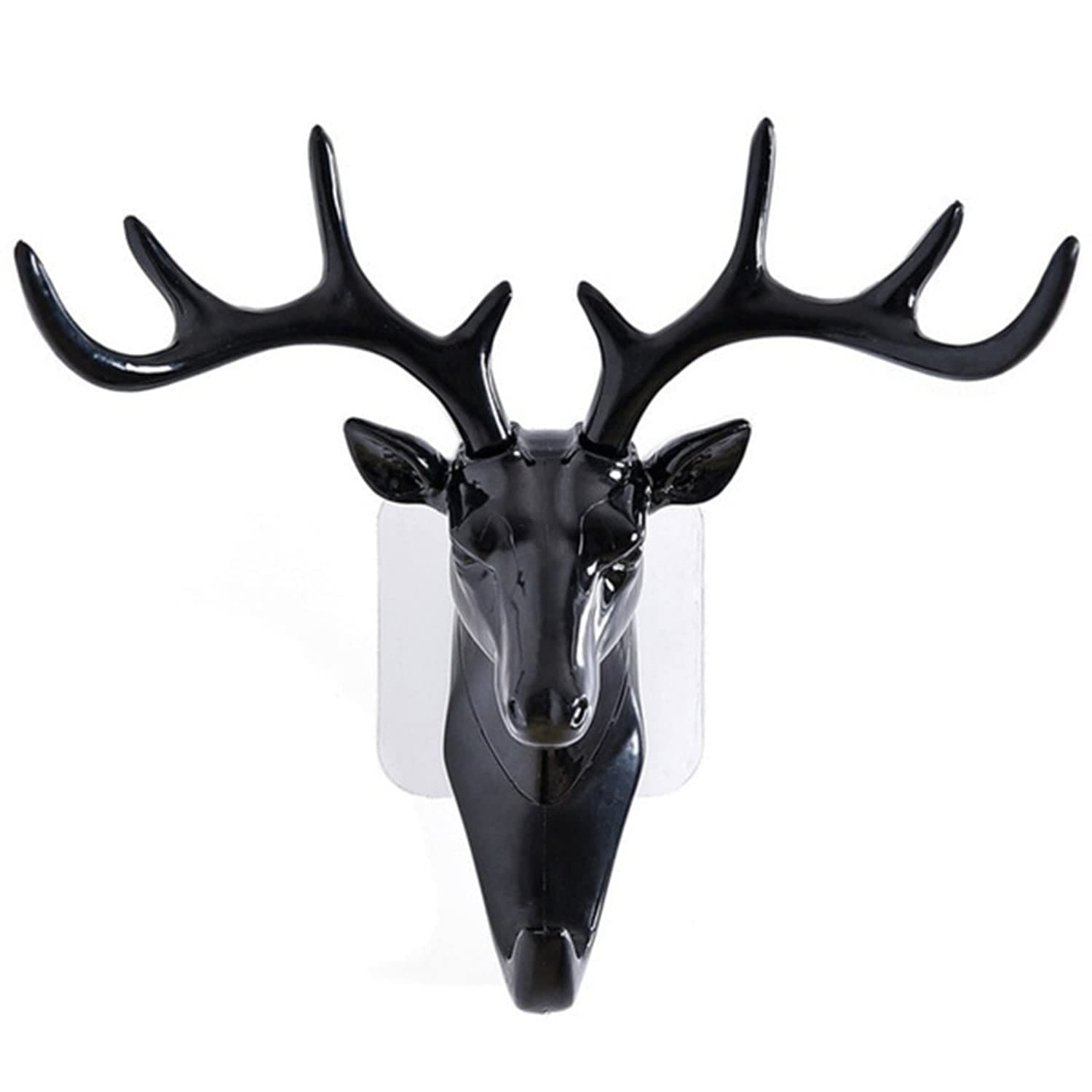 Plastic Deer Head Hanging Hook, Self Adhesive Wall Door Hook Hanger Bag Keys Sticky Holder